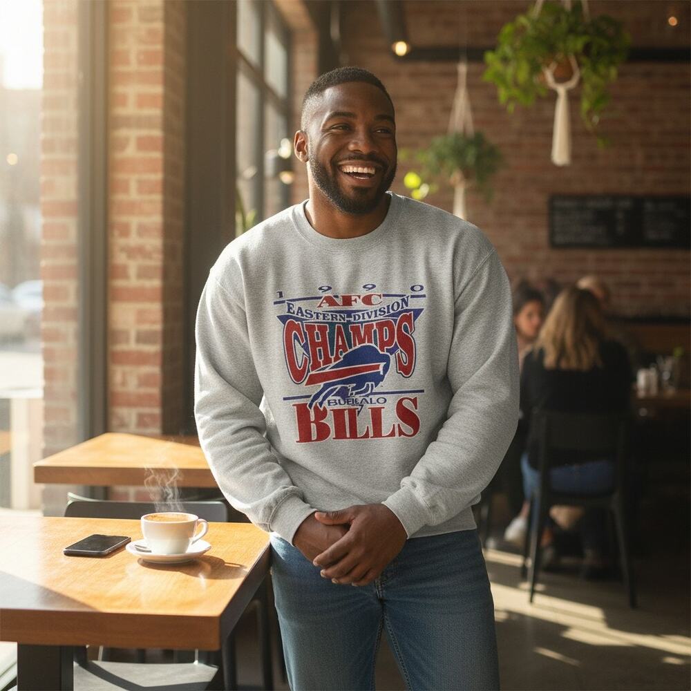 Vintage 90s Buffalo Bills 1990 AFC Champs Crew Neck Sweatshirt Mens XXL Gray